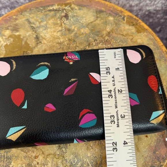 Classic FOSSIL Wallet Clutch Black Zip Around Long Wallet Clutch vintage Leather - Picture 10 of 11
